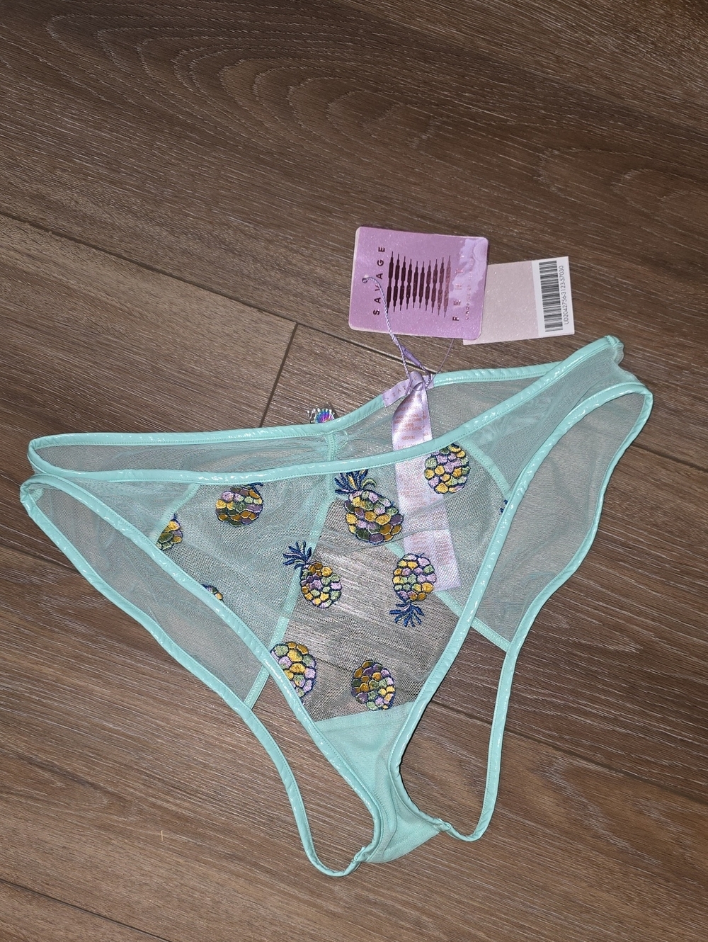 Savage X Fenty Mint Sheer Bikini with Pineapple Embroidery